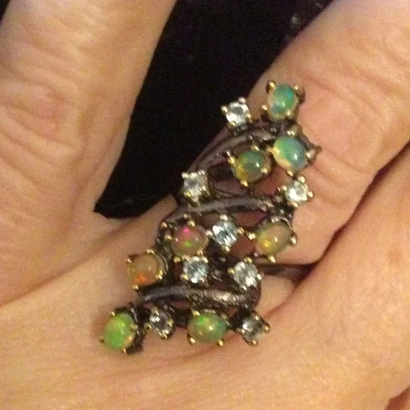 Enchanting Genuine Fiery Opals & Topaz Ring